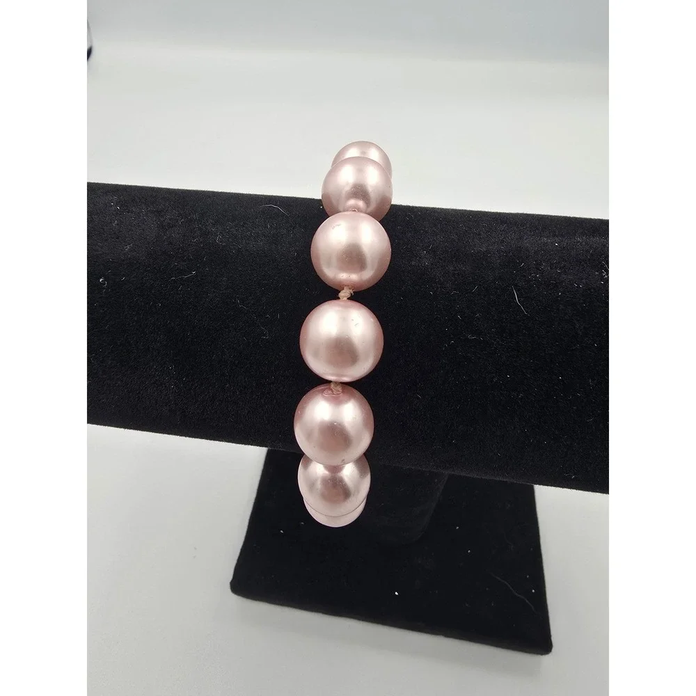 KISSAKA‎ Vintage Pink Faux Pearl Glass Bracelet Barbie Spring